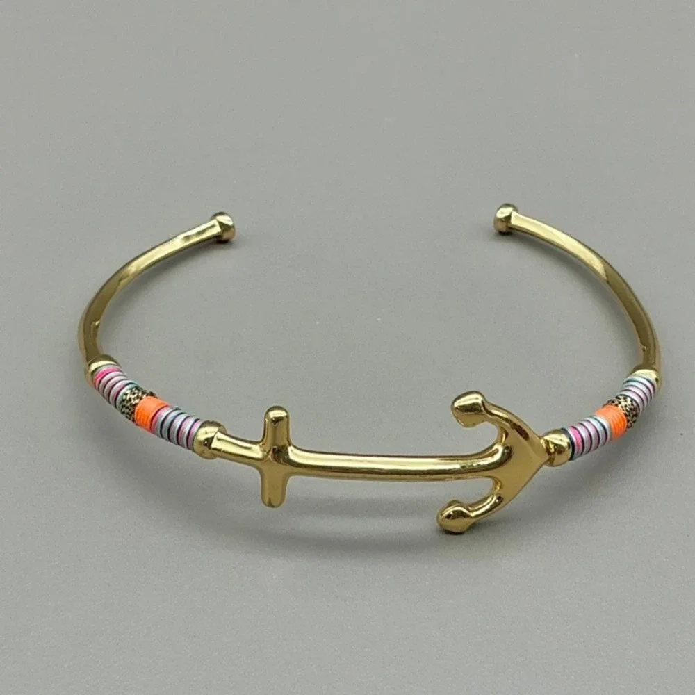 Stella & Dot Bracelet Women Gold Tone Anchor Elephant Enamel Stack Lot 7-8 Inch